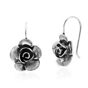 .925 Sterling Silver Rose Drop Earrings